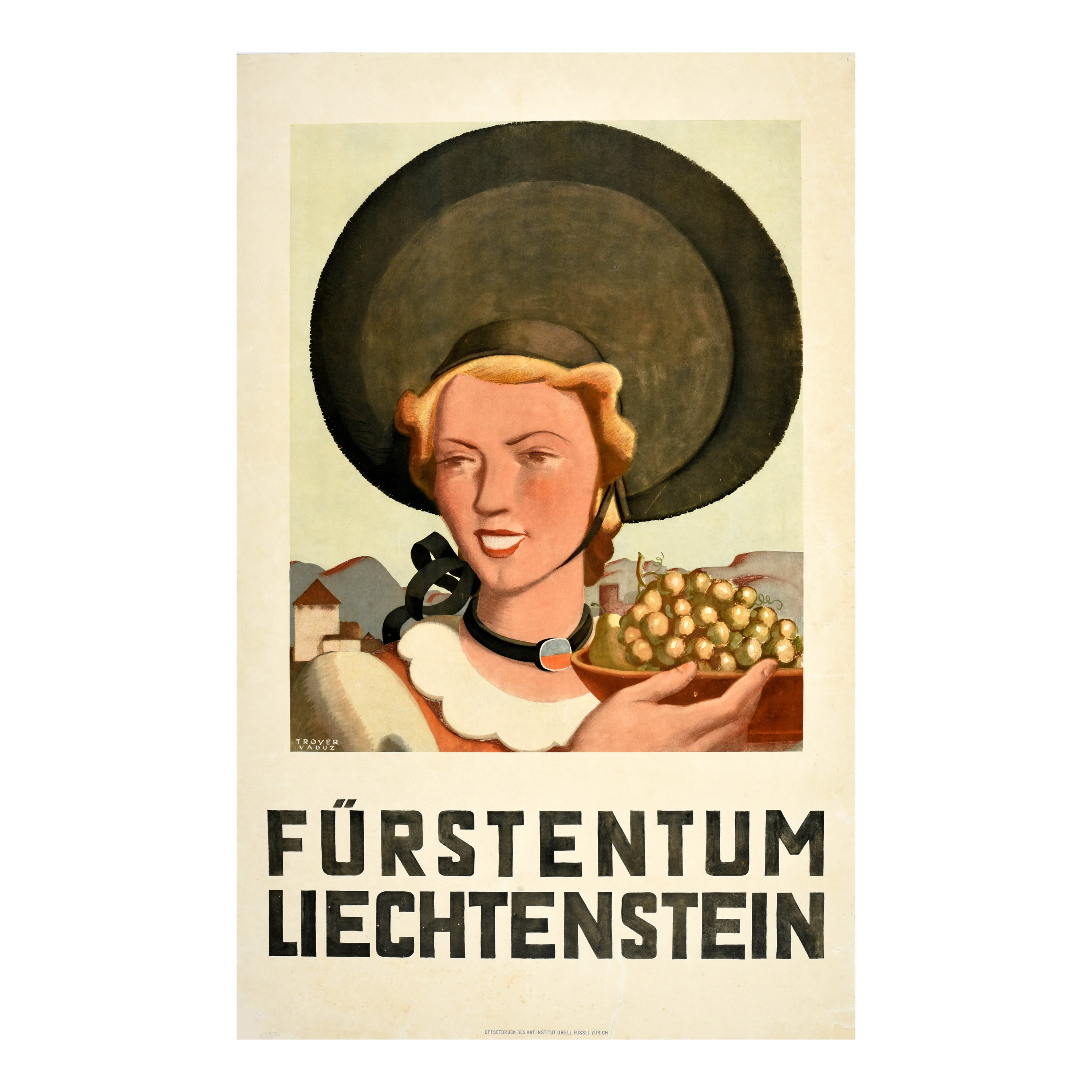 Original Vintage Travel Poster Principality Of Liechtenstein Johannes Troyer Art For Sale