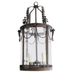 1960s French Louis XVI Style Bronze Lantern with Curved Glass