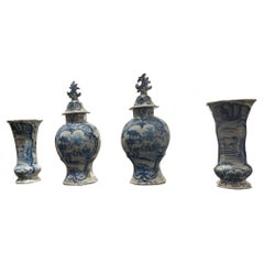 Delft Signed 19th Century 4 piece Garniture Set