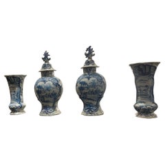 Used Delft Signed 19th Century 4 piece Garniture Set 