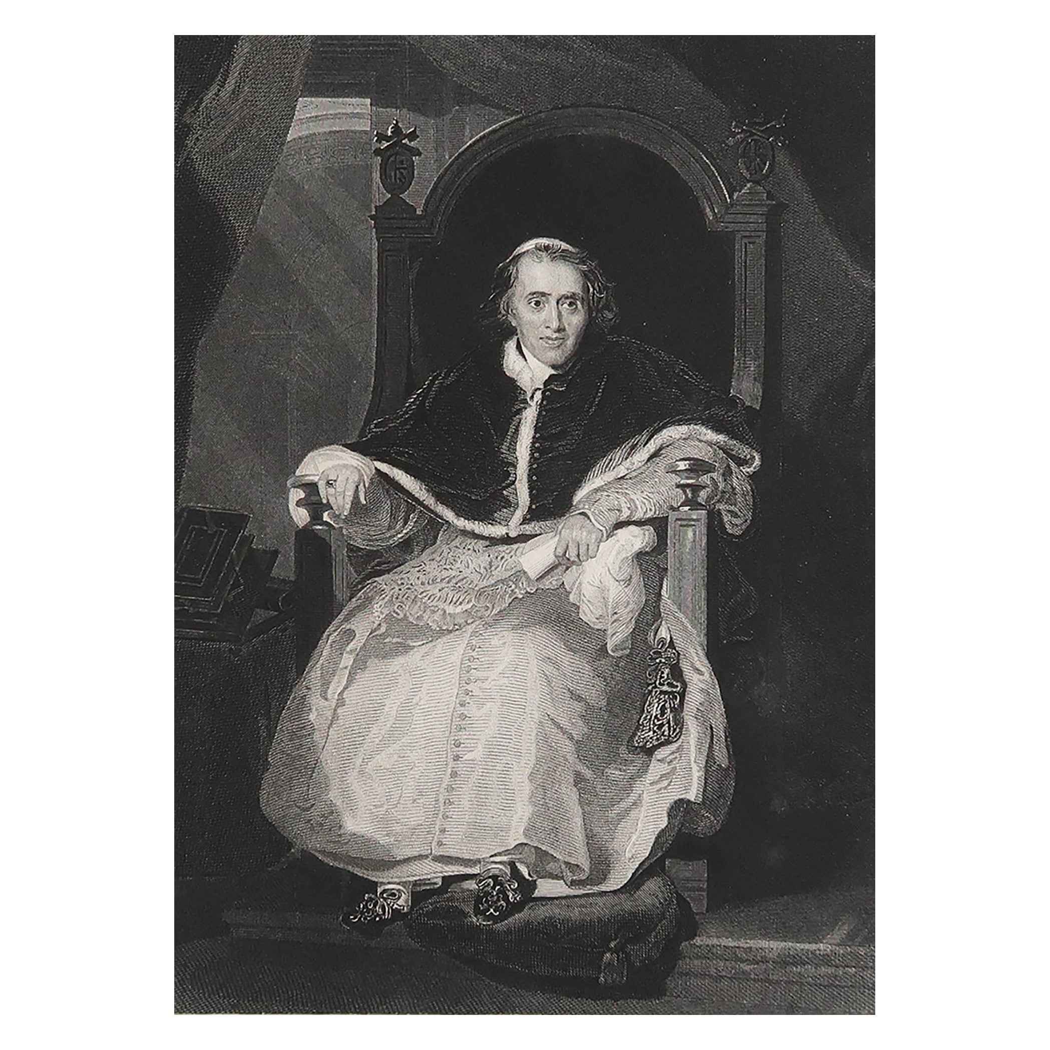 Original Antique Print of Pope Pius VII After Lawrence. C.1850