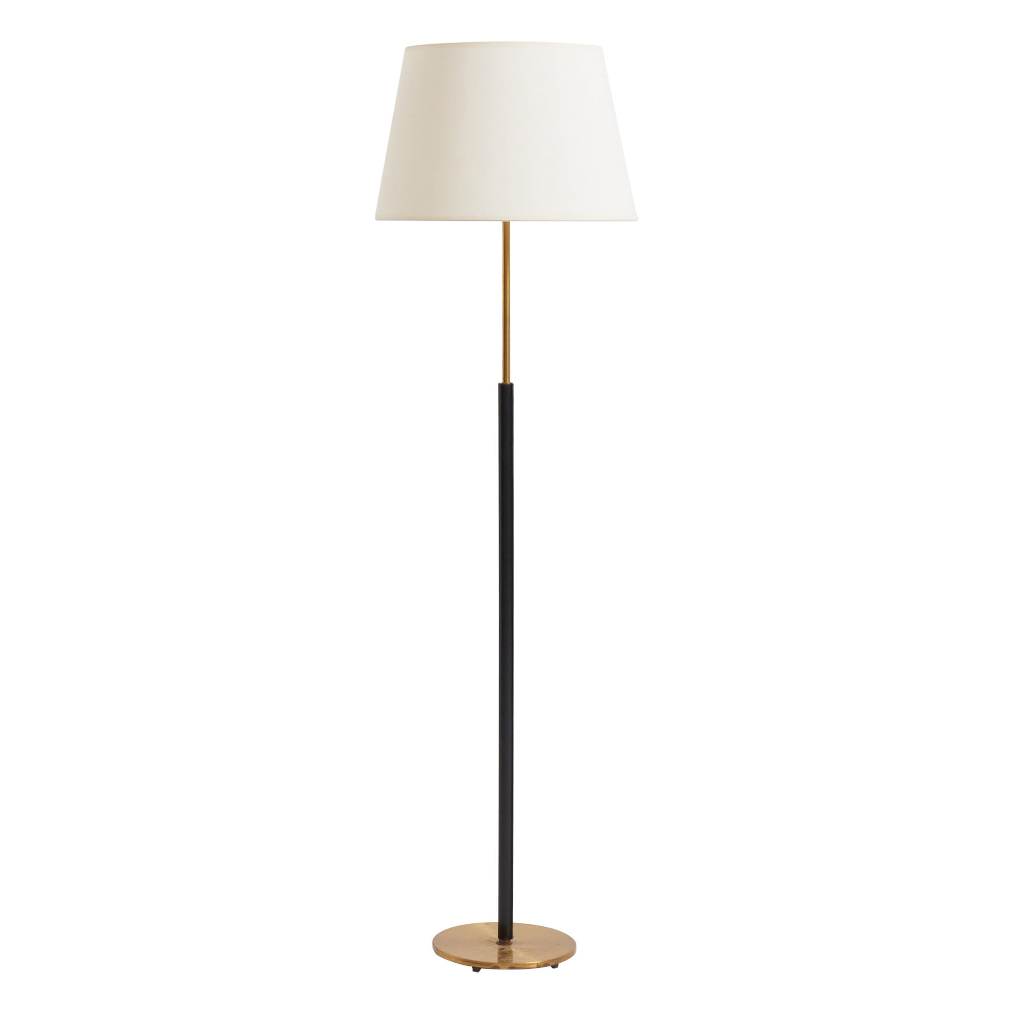 Black Leather and Brass Floor Lamp For Sale
