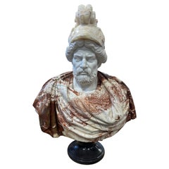 Vintage Classical Style Two Coloured Marble Male Bust On Stand