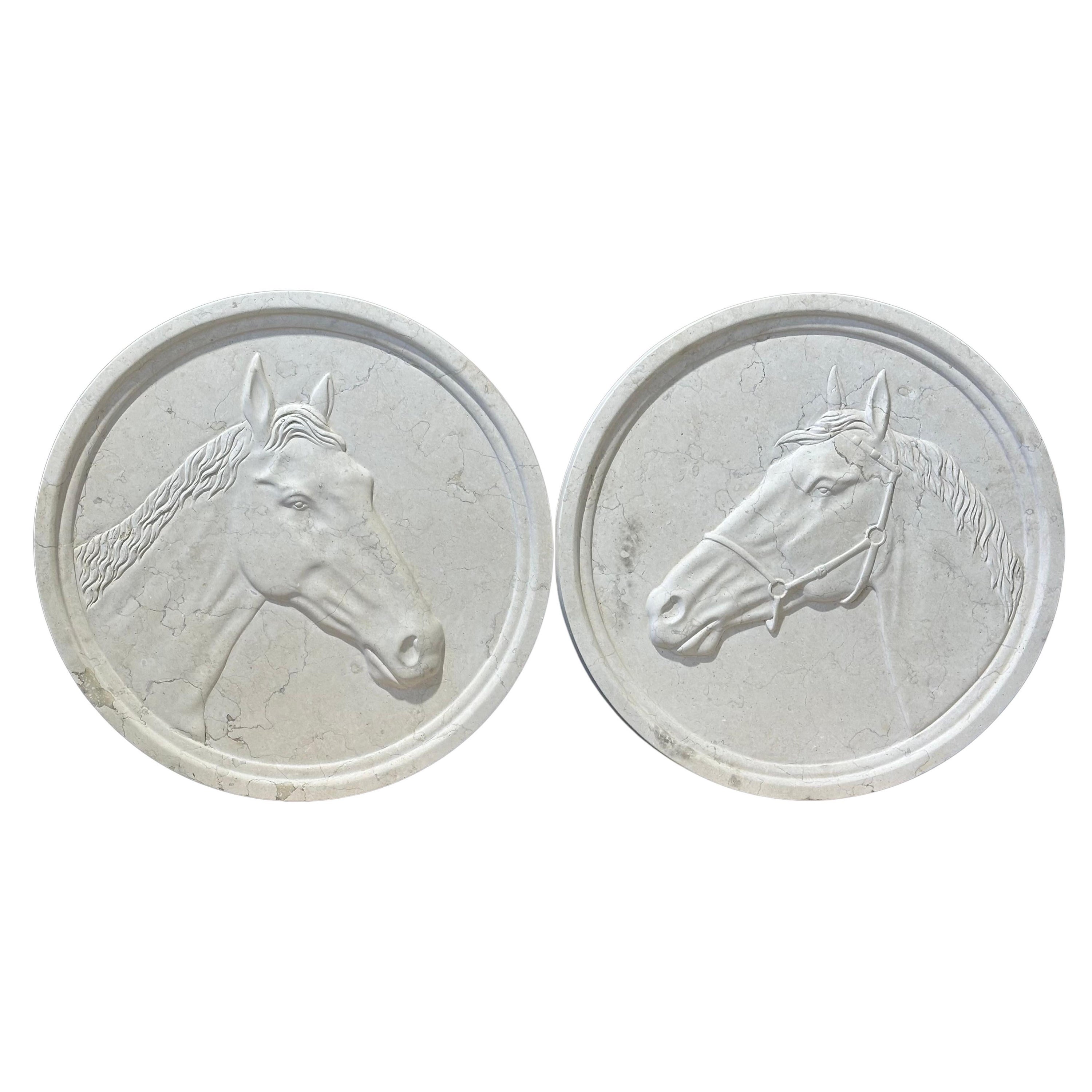 Marble Round Wall Plaques Of Horseheads For Sale