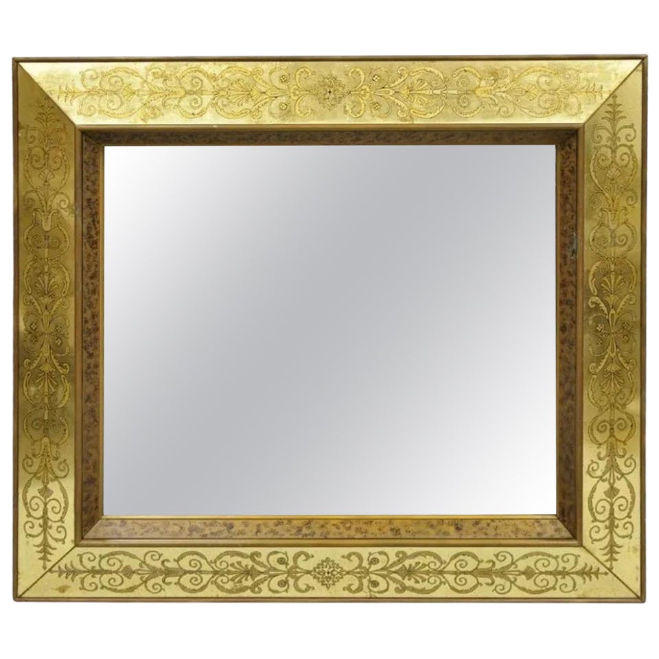 Miroir mural rectangulaire de style italien Hollywood Regency doré à la feuille d'or