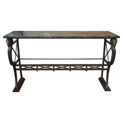 Antique Marble Top French Bronze Console Server Table