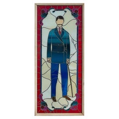 Used Boho Monumental Stained Glass Window Of Man