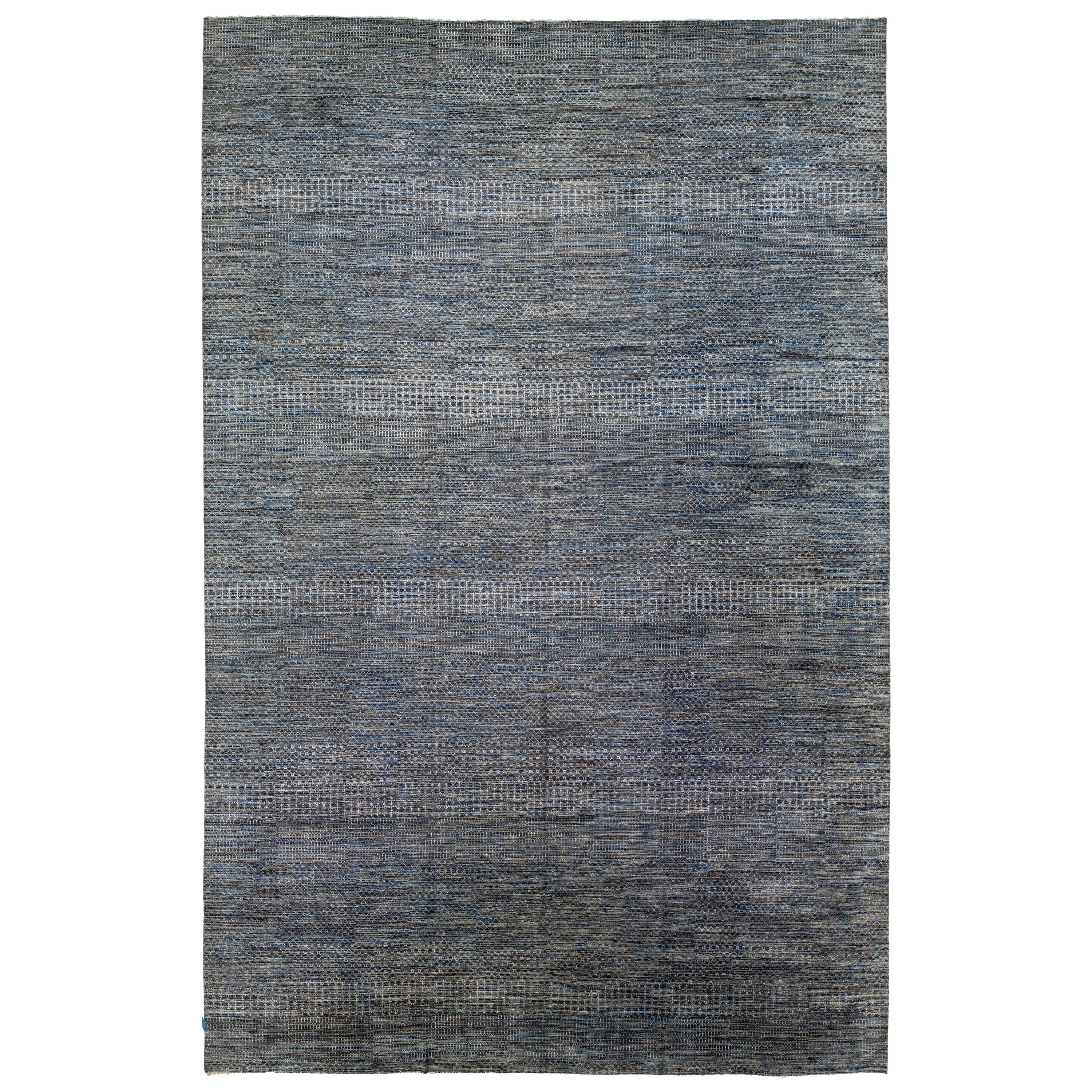 Allover Geometric Modern Handmade  Wool Rug In Gray & blue Colors For Sale