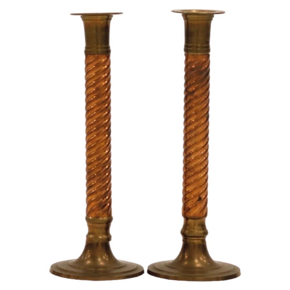 Brass & Copper Candle Holders - a Pair For Sale