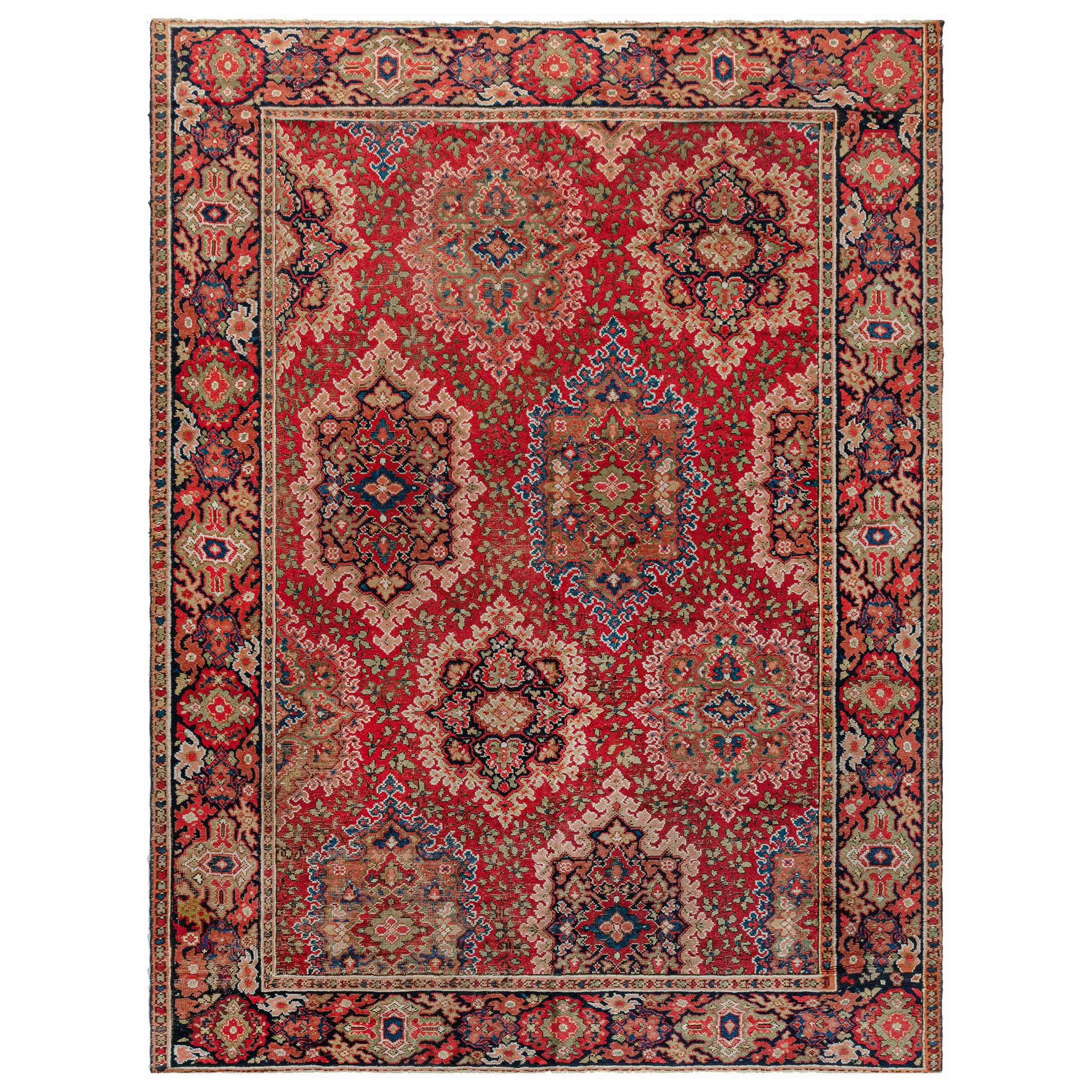 Antique Axminster Botanic Handwoven Wool Rug For Sale