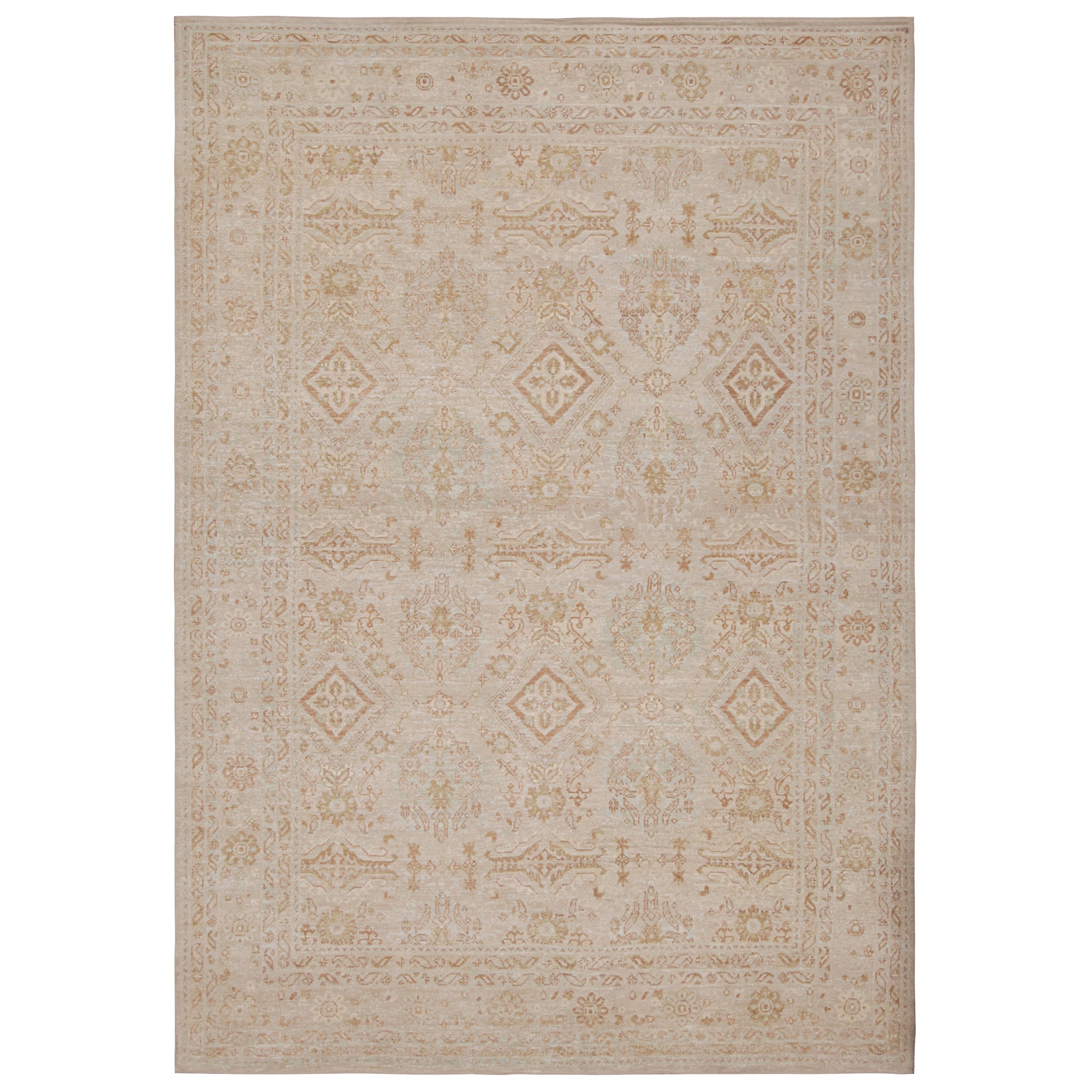 Rug & Kilim’s Oushak Style Rug In Gray and Beige With All Over Geometric Pattern