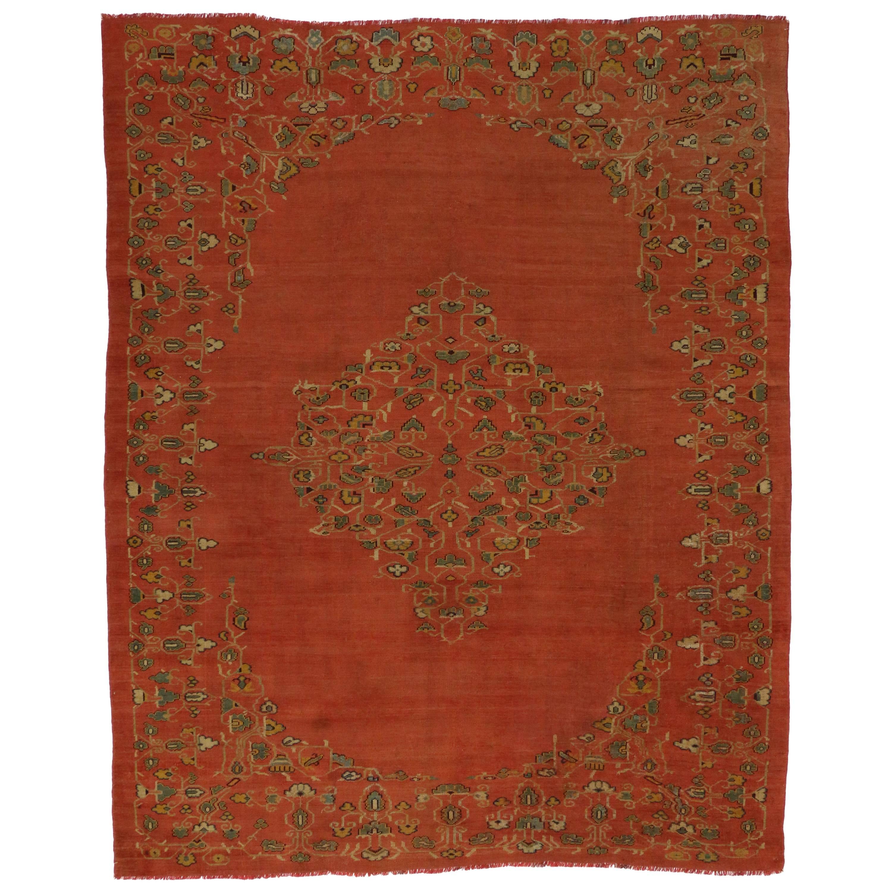 Antique Turkish Oushak Area Rug with Traditional Style For Sale