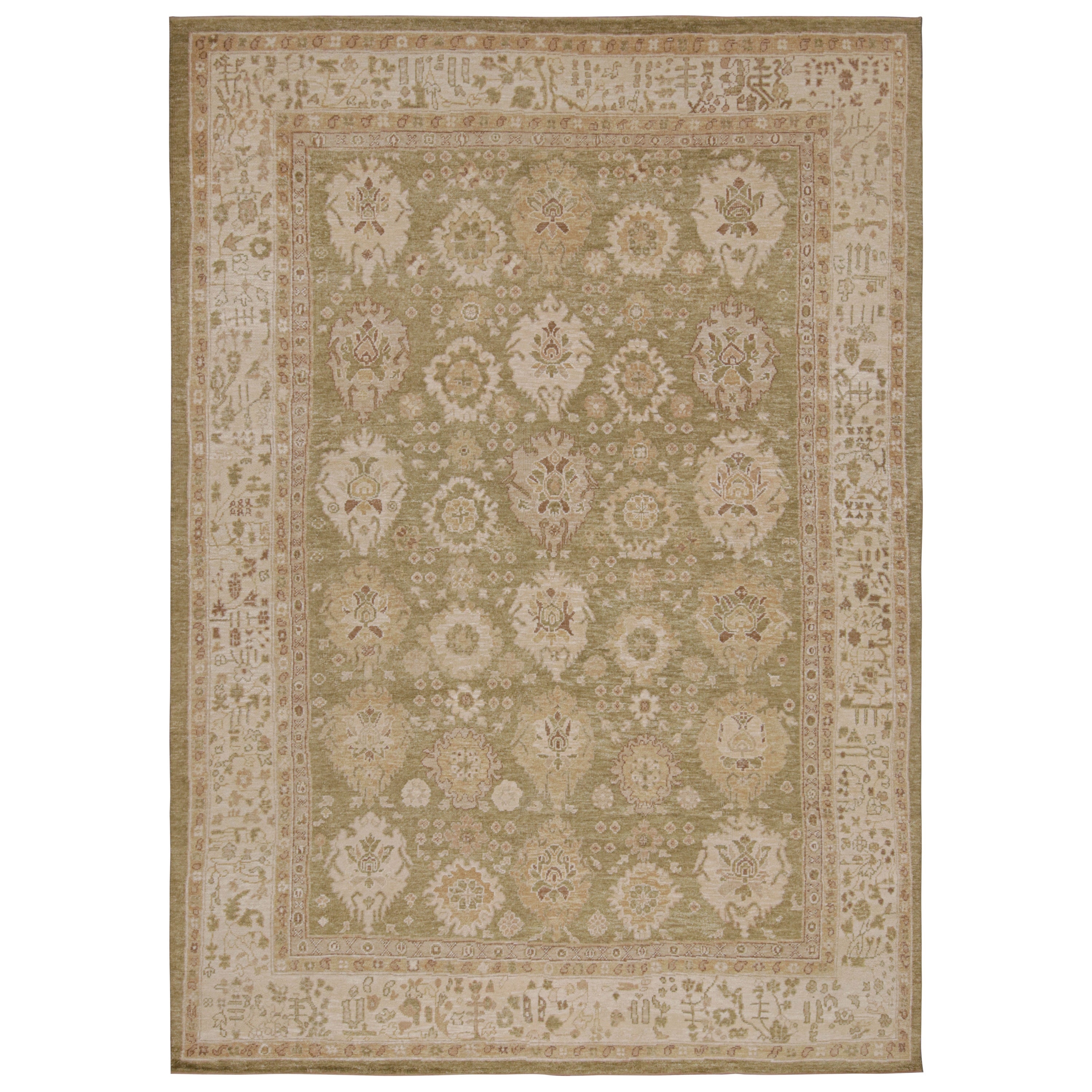 Rug & Kilim’s Oushak Style Rug In Chartreuse Green With Geometric Pattern For Sale