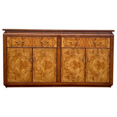 Burl Wood Credenza with Rosewood Trim and Brass Accents by Bau California