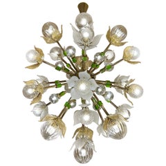 "Flower Power" Brass Sputnik Chandelier w/ Murano Art Glass Boules and Petals