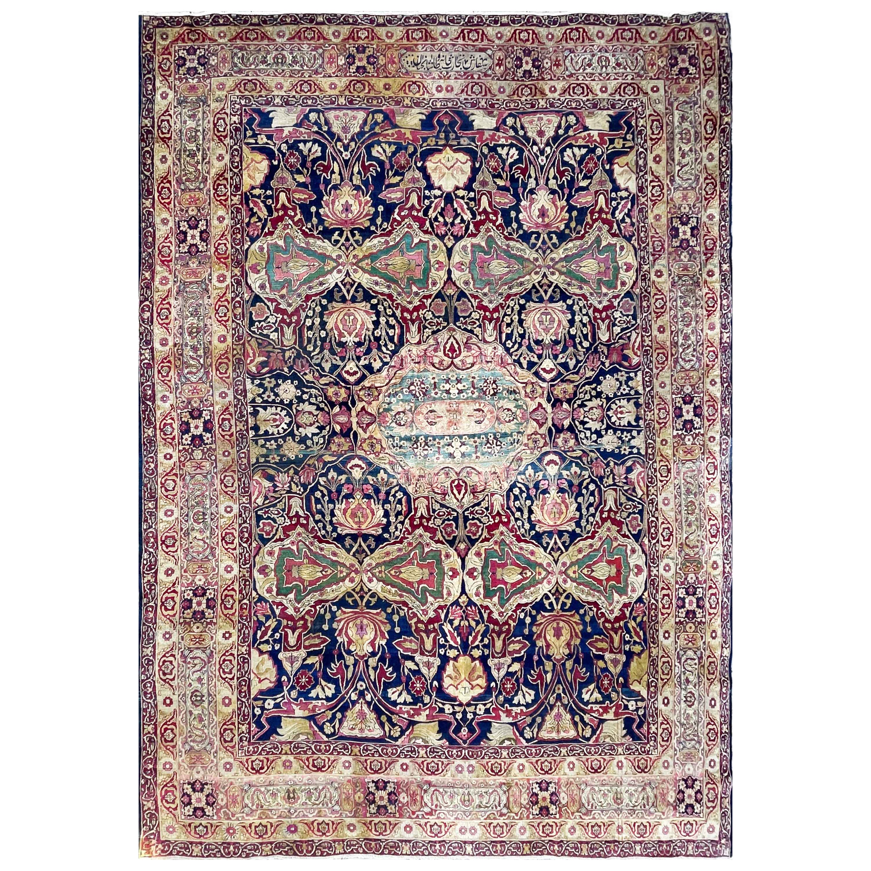 Antique Persian Kermanshah/Laver Carpet, c-1880's, A sign rug For Sale