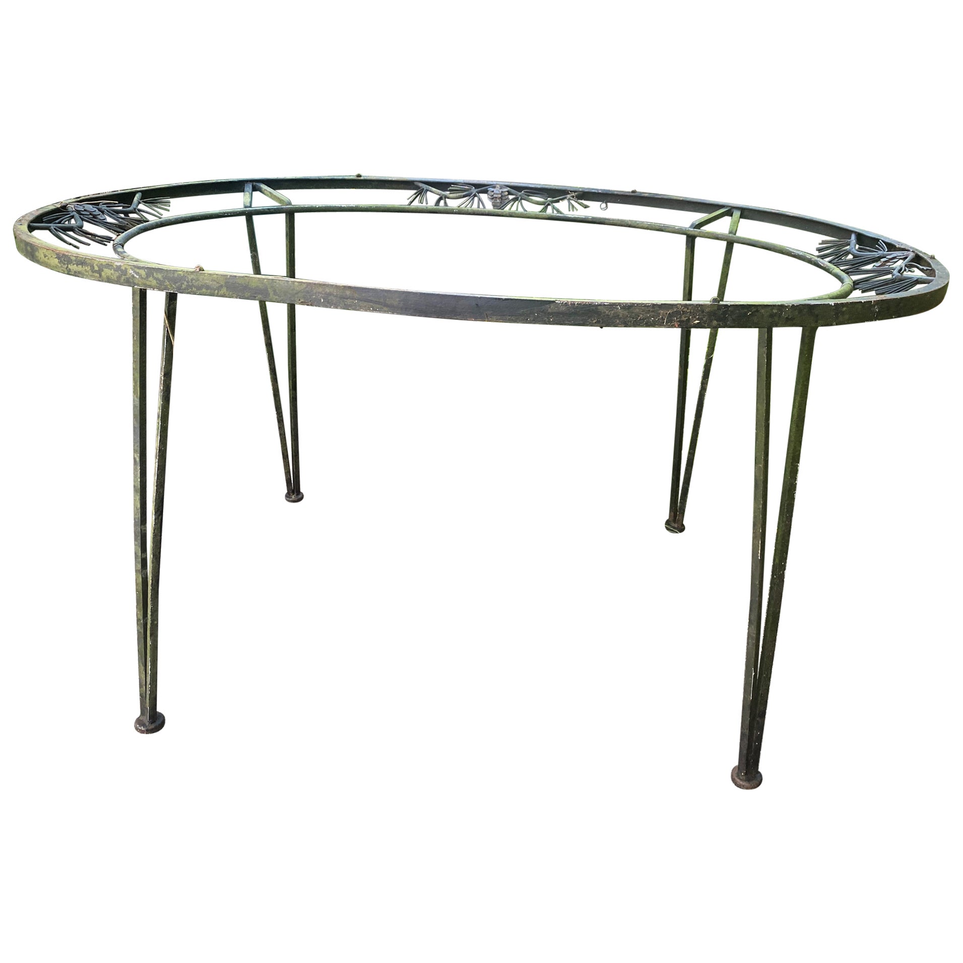 Vintage Woodard Pinecrest Wrought Iron Oval Table For Sale