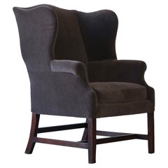 Fauteuil à dossier à oreilles George III, Angleterre, XIXe siècle, tissu New Alpaca