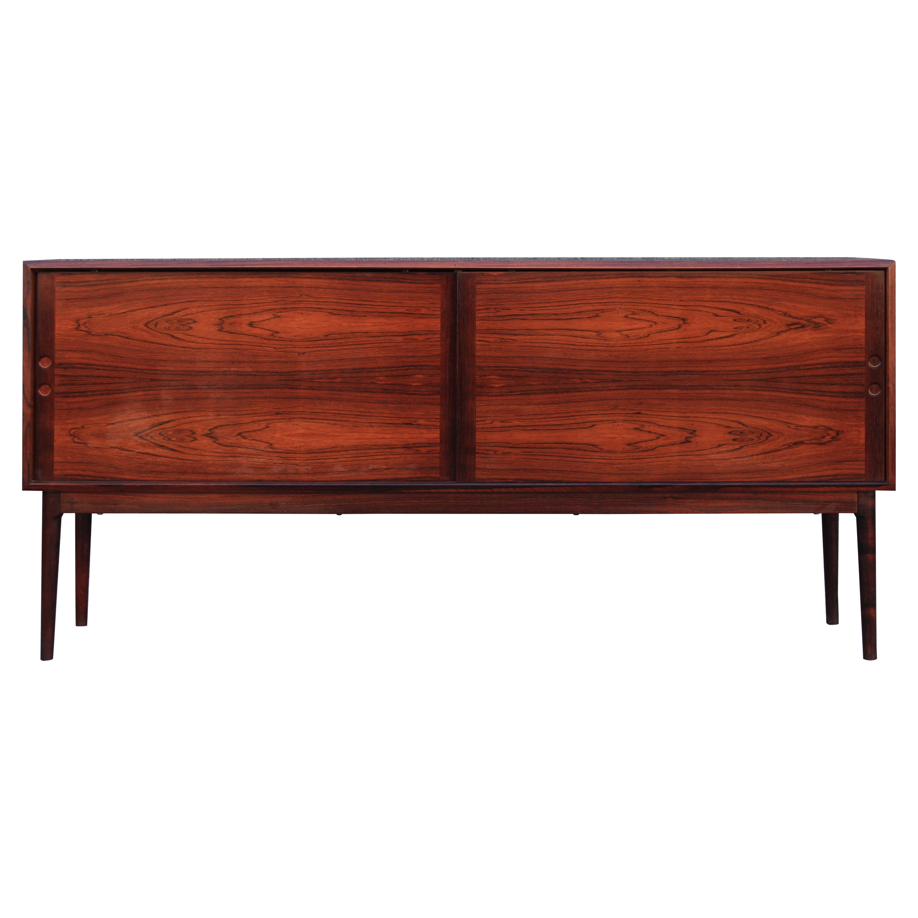 Restored Mid Century Danish Style Cabinet High Contrast Rosewood Made in Norway For Sale