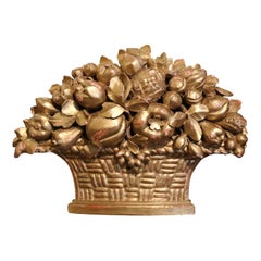 19th Century French Carved Giltwood Fruit and Foliage Wall Basket Sculpture