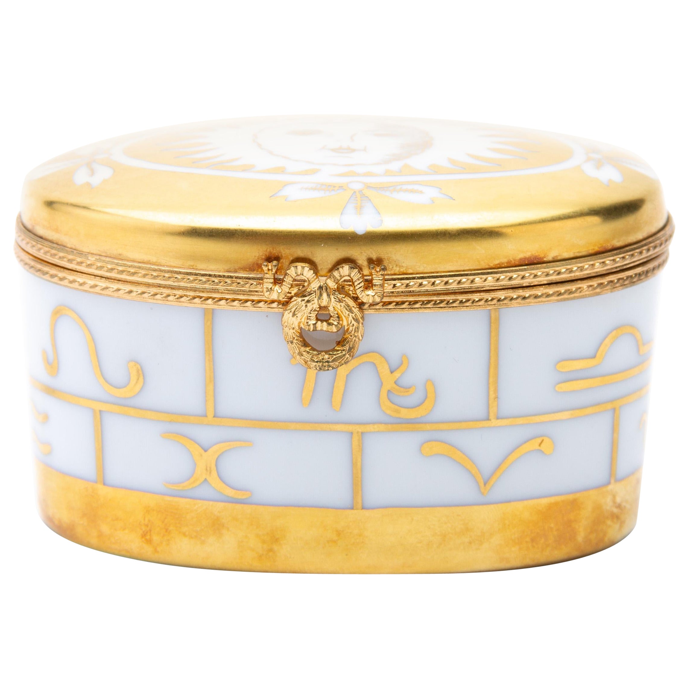 Tiffany & Co. "Horoscope" 24KT Gold Gilt Porcelain Lidded Box For Sale