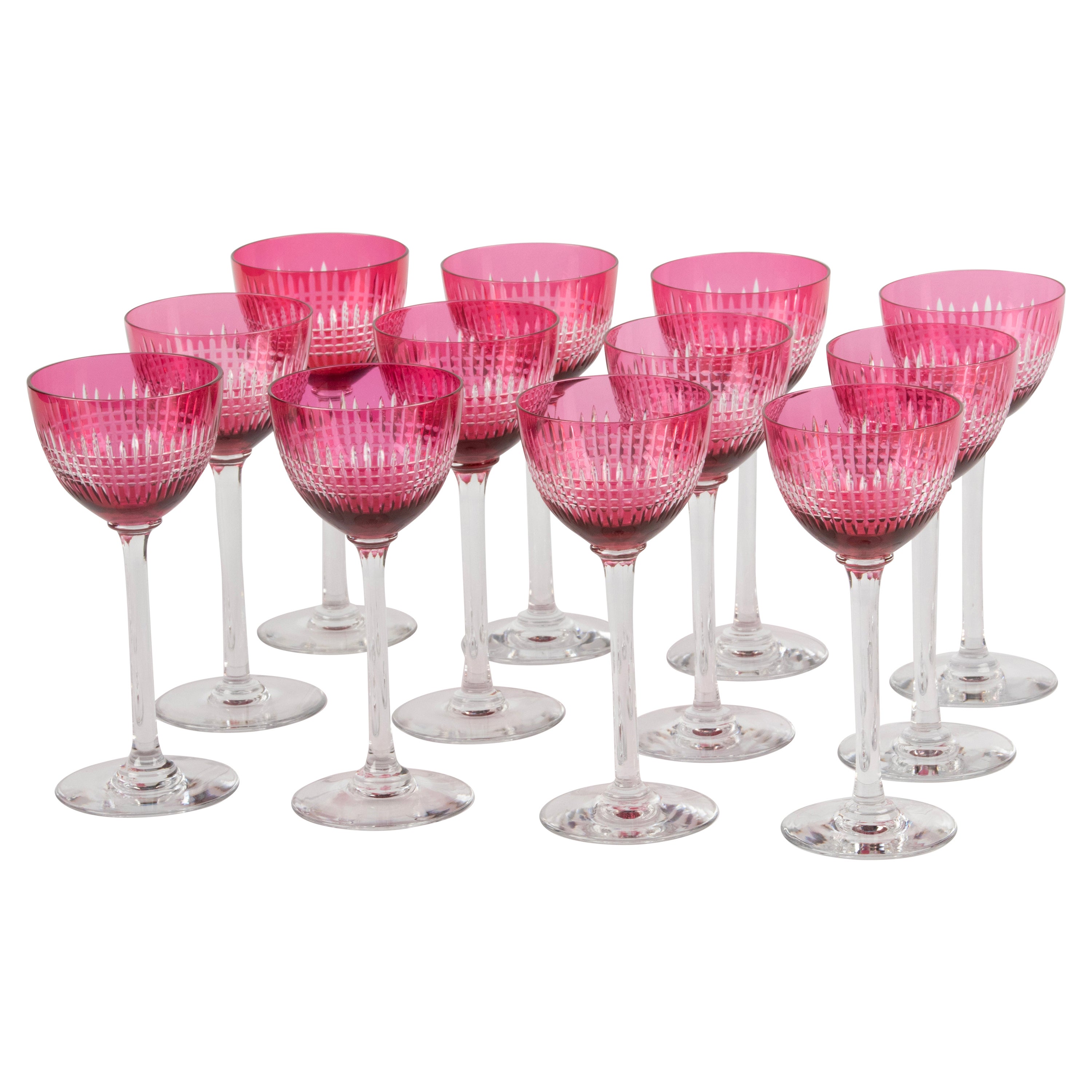 Set of 12 Mid-Century Modern Crystal Wine Glasses - Val Saint Lambert  For Sale