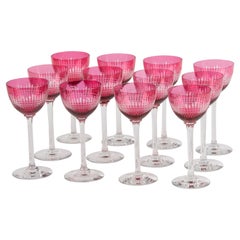 Set of 12 Mid-Century Modern Crystal Wine Glasses - Val Saint Lambert