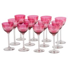 Used Set of 12 Mid-Century Modern Crystal Wine Glasses - Val Saint Lambert 