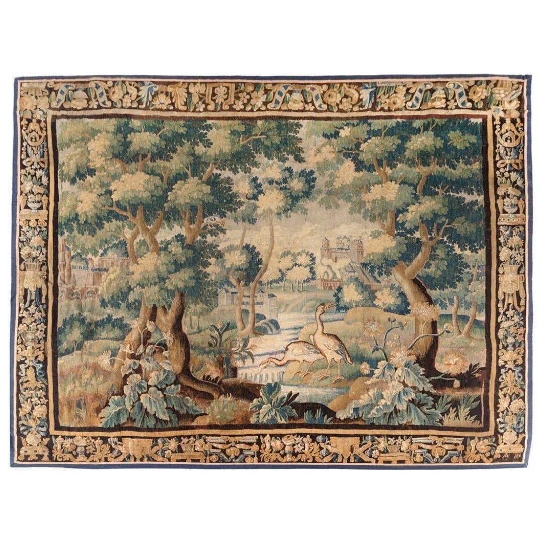 Early 17th Century Flemish Verdure Landscape Tapestry with Birds For Sale
