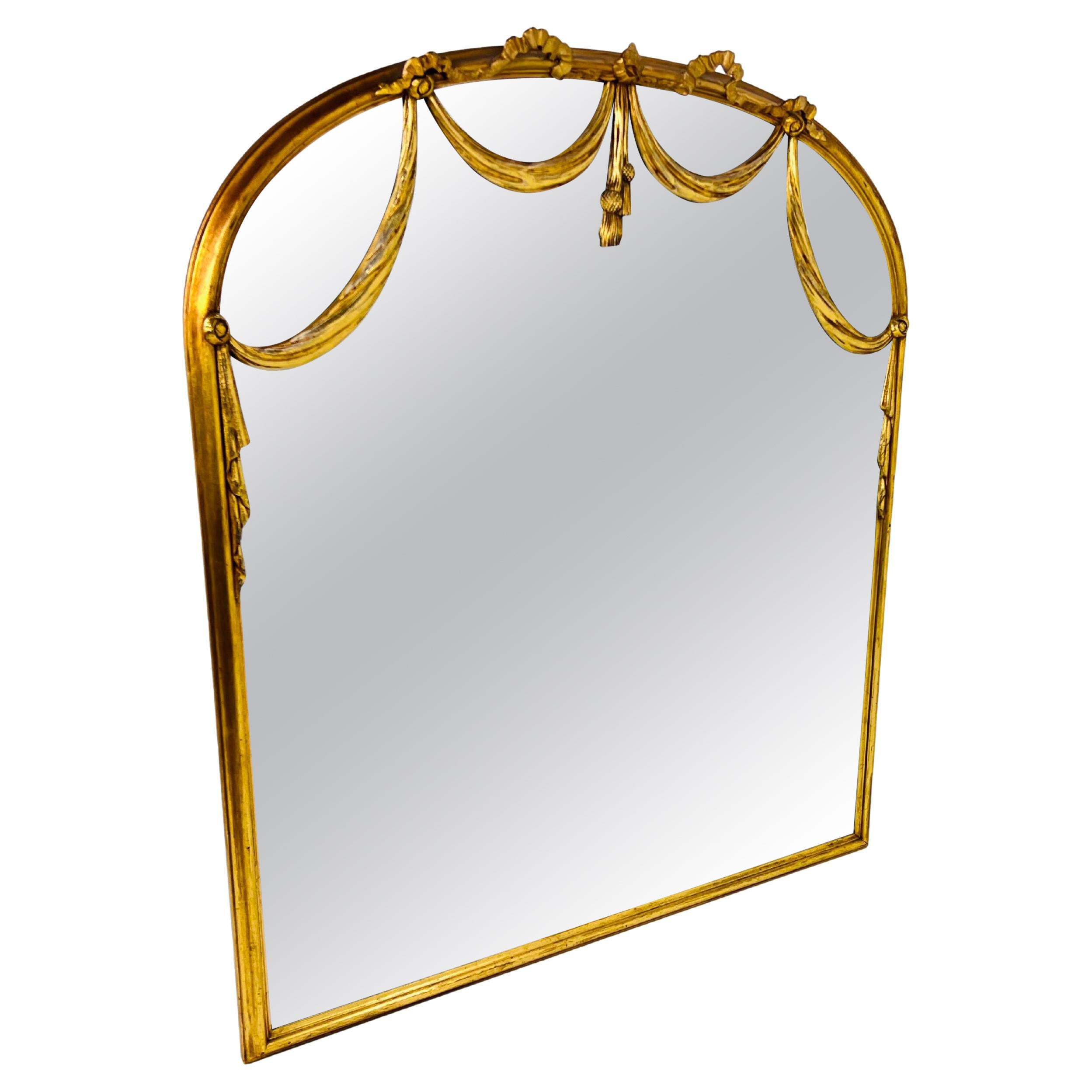Antique Giltwood Draped Swag & Ribbon Windowpane Mirror (miroir à vitres)