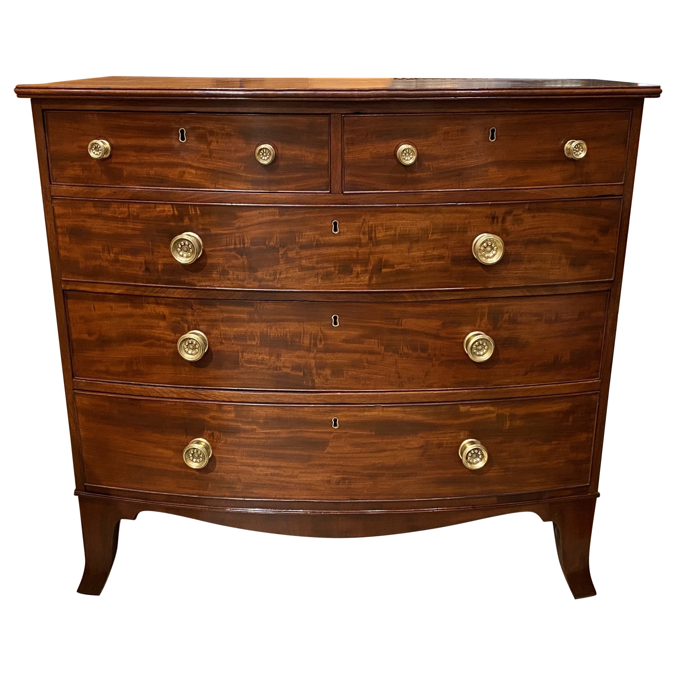 19th Century Federal American Two Over Three Bow Front Chest In Mahogany