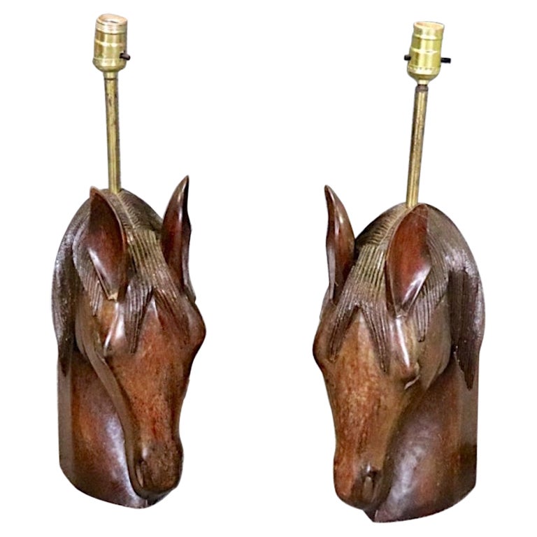 William Billy Haines Carved Horse Lamps For Sale