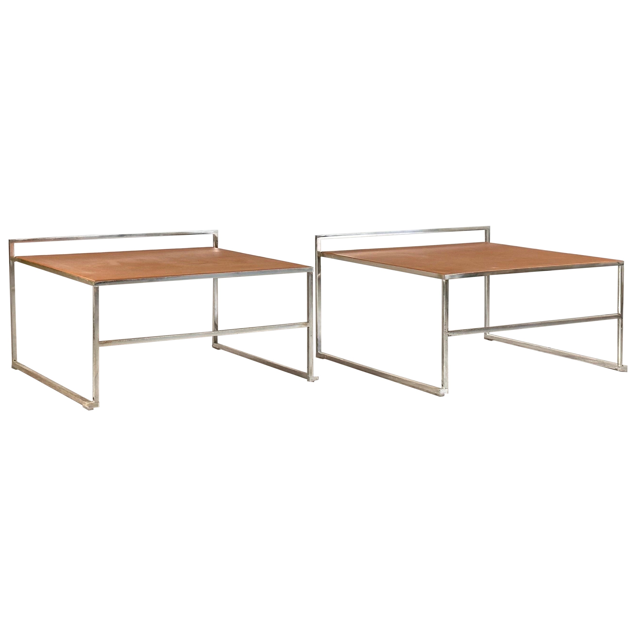 "Quadra" Bedside/Small Nesting Tables in Cognac Leather by Poltrona Frau, 1970s