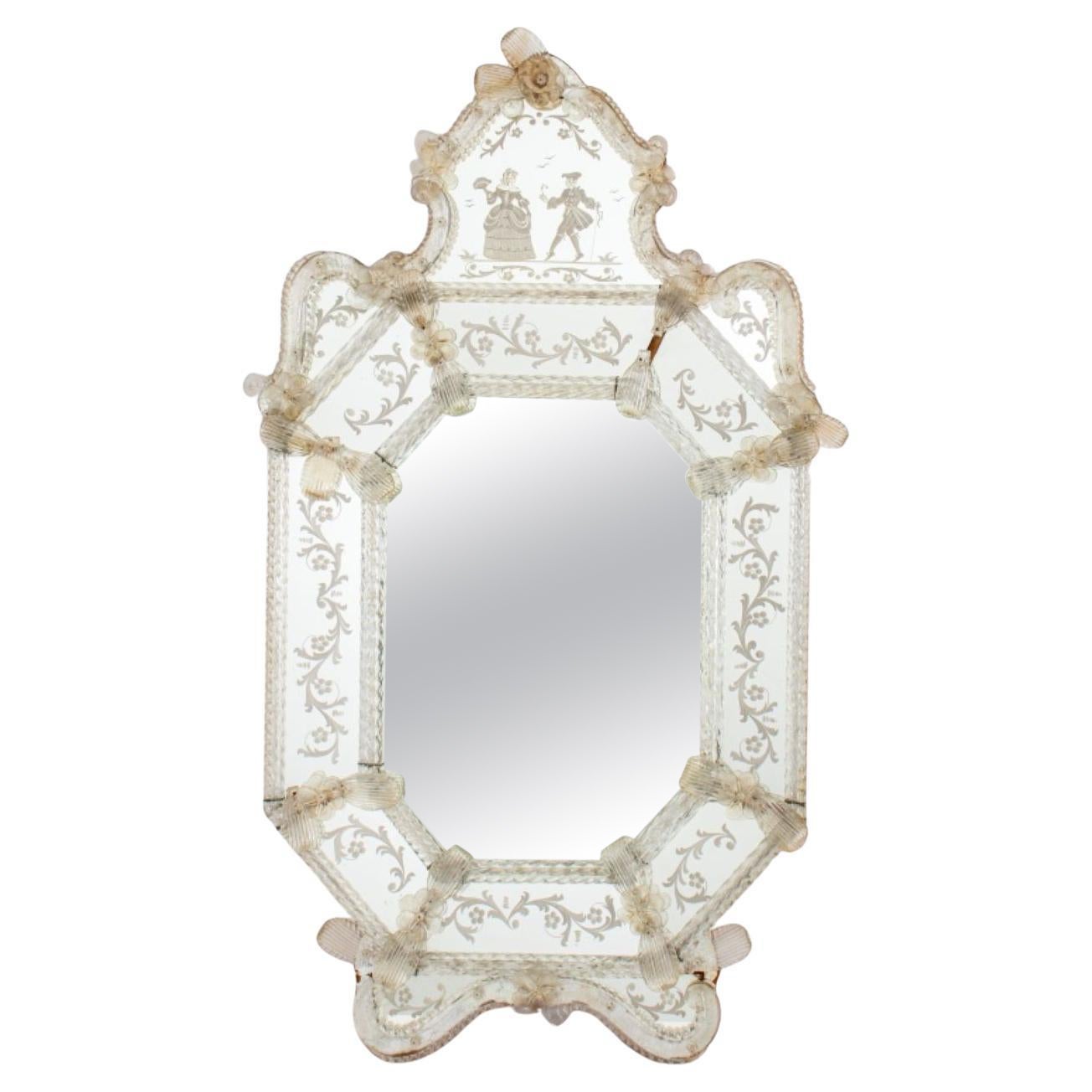 Venetian Rococo Style Engraved Glass Mirror