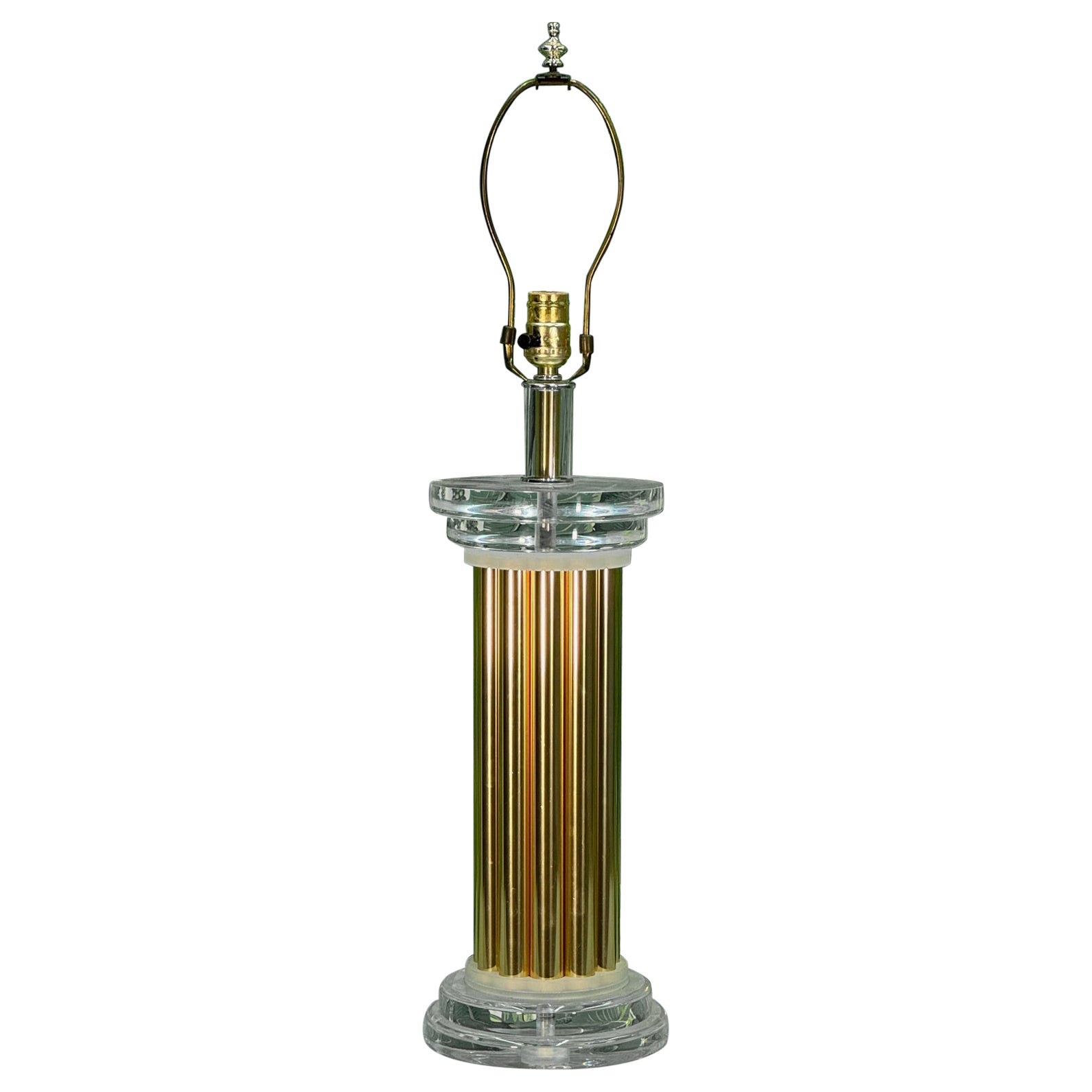 Lucite and Fluted Brass Table Lamp For Sale