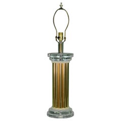 Vintage Lucite and Fluted Brass Table Lamp