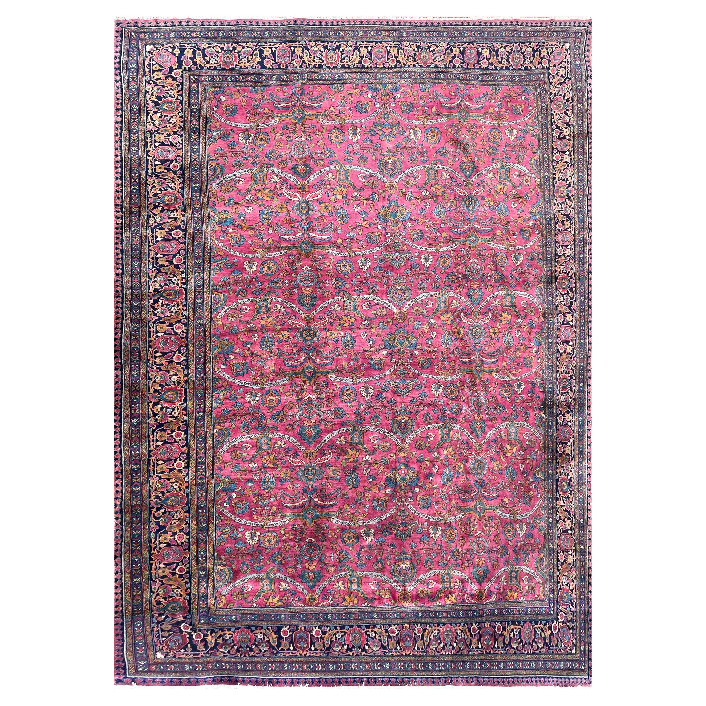 Antique Persian Mohajeran Sarouk carpet, Most Unusual For Sale