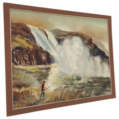 Œuvres d'art vintage signées Waterfall and Hunter Landscape