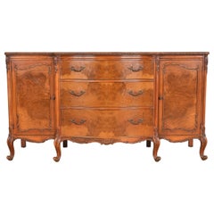 Antique Romweber French Provincial Louis XV Burl Wood Sideboard or Bar Cabinet, 1920s