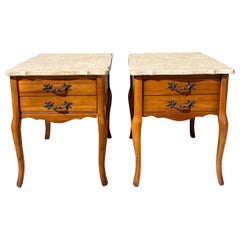Pair of Mid 20th Century French Provincial Travertine Topped Side Tables