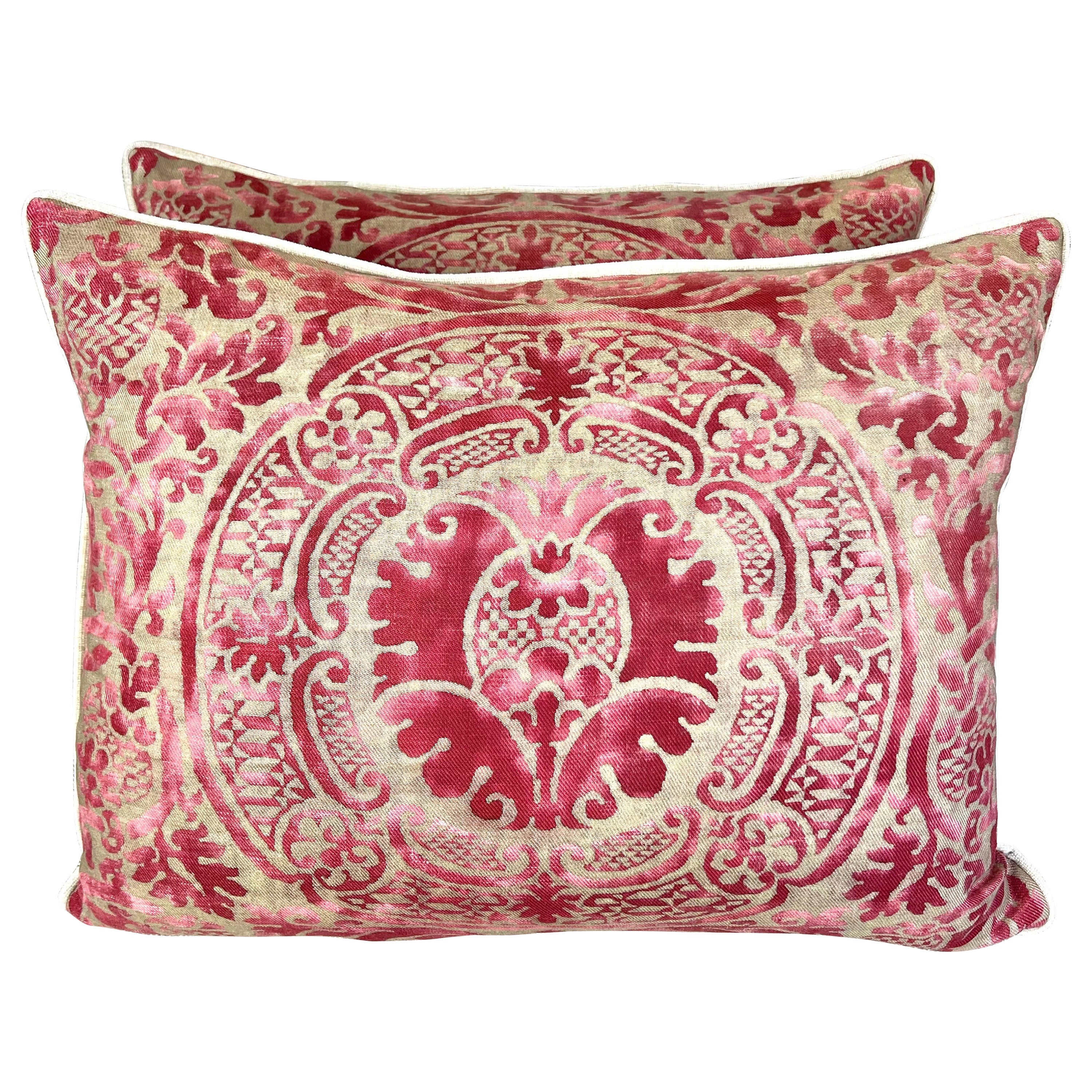 Pair of Orsini Patterned Fortuny Textile Pillows w/ Velvet Backs