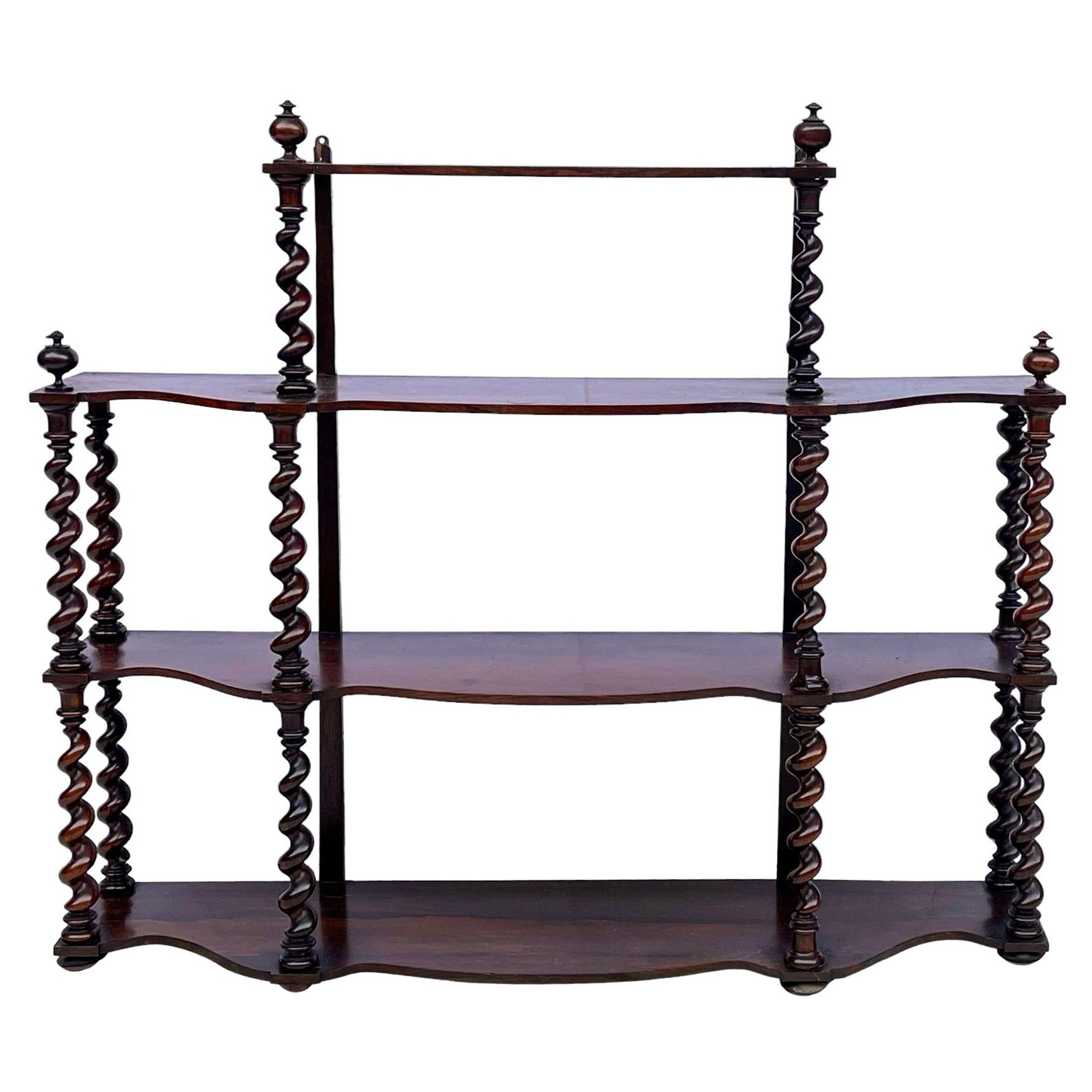 Antique English Barley Twist Carved Fruitwood Wall Shelf / Etagere 