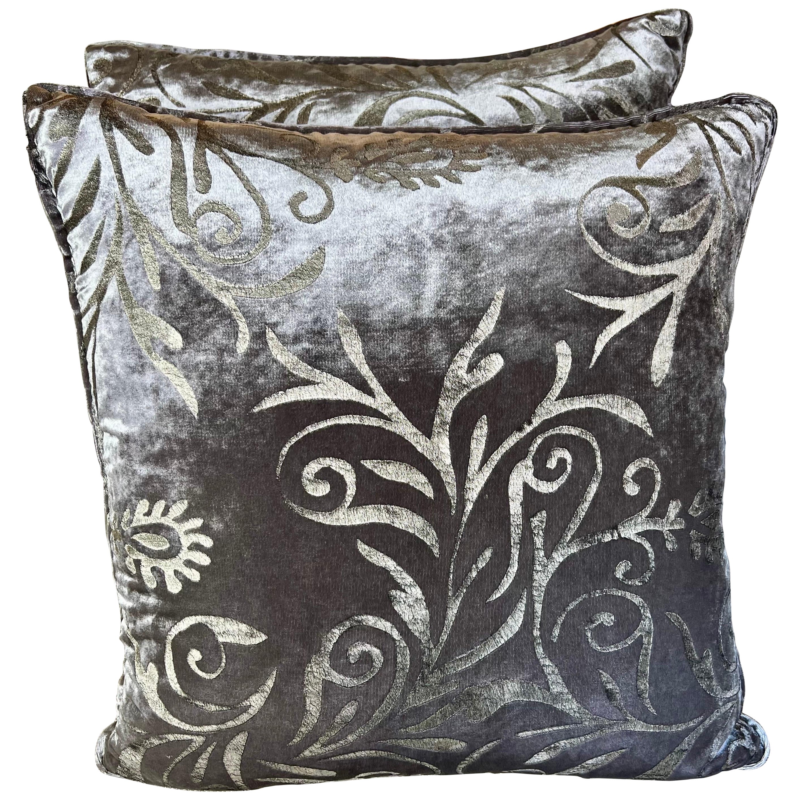 Pair of Gray Stenciled Velvet Nomi Textile Pillows