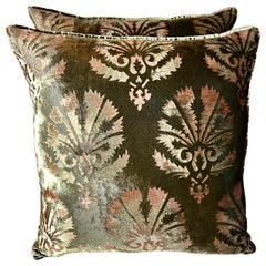 Vintage Pair of Custom Nomi Textiles Velvet Stenciled Pillows