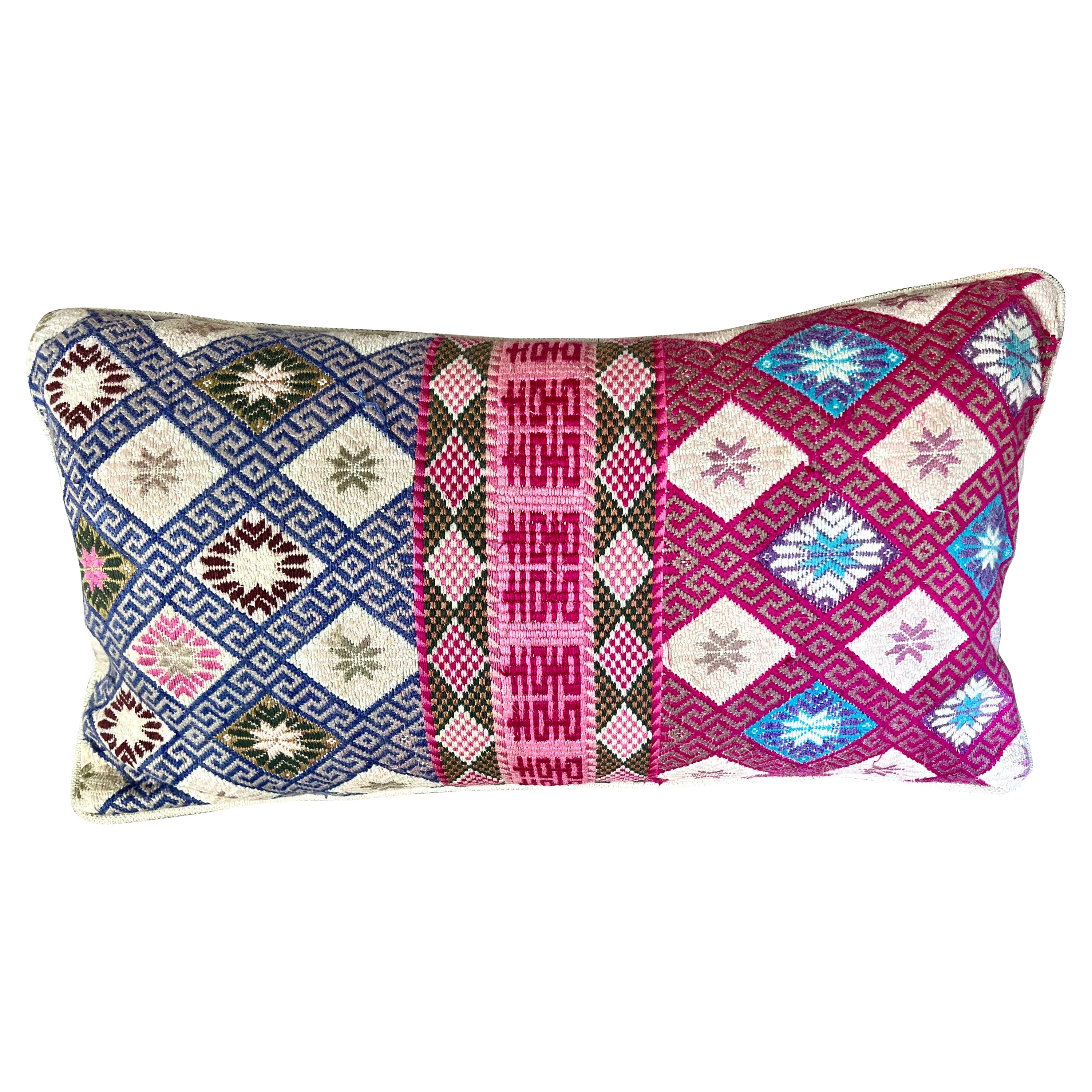 Pair of Vibrant Woven Geometric Tribal Style Pillows For Sale