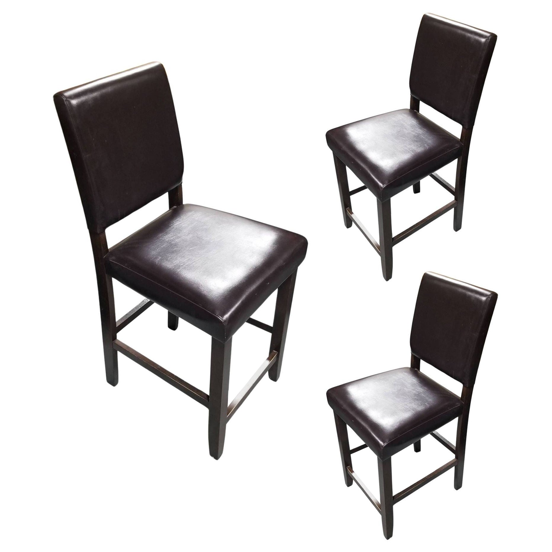 Dark Brown Leather Counter Bar Stool Set of 3 For Sale