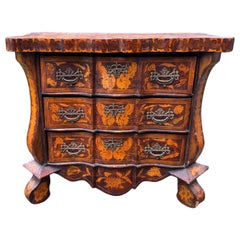 Antique Dutch Rococo Style Satinwood Marquetry Burl Mahogany Commode/Dresser 