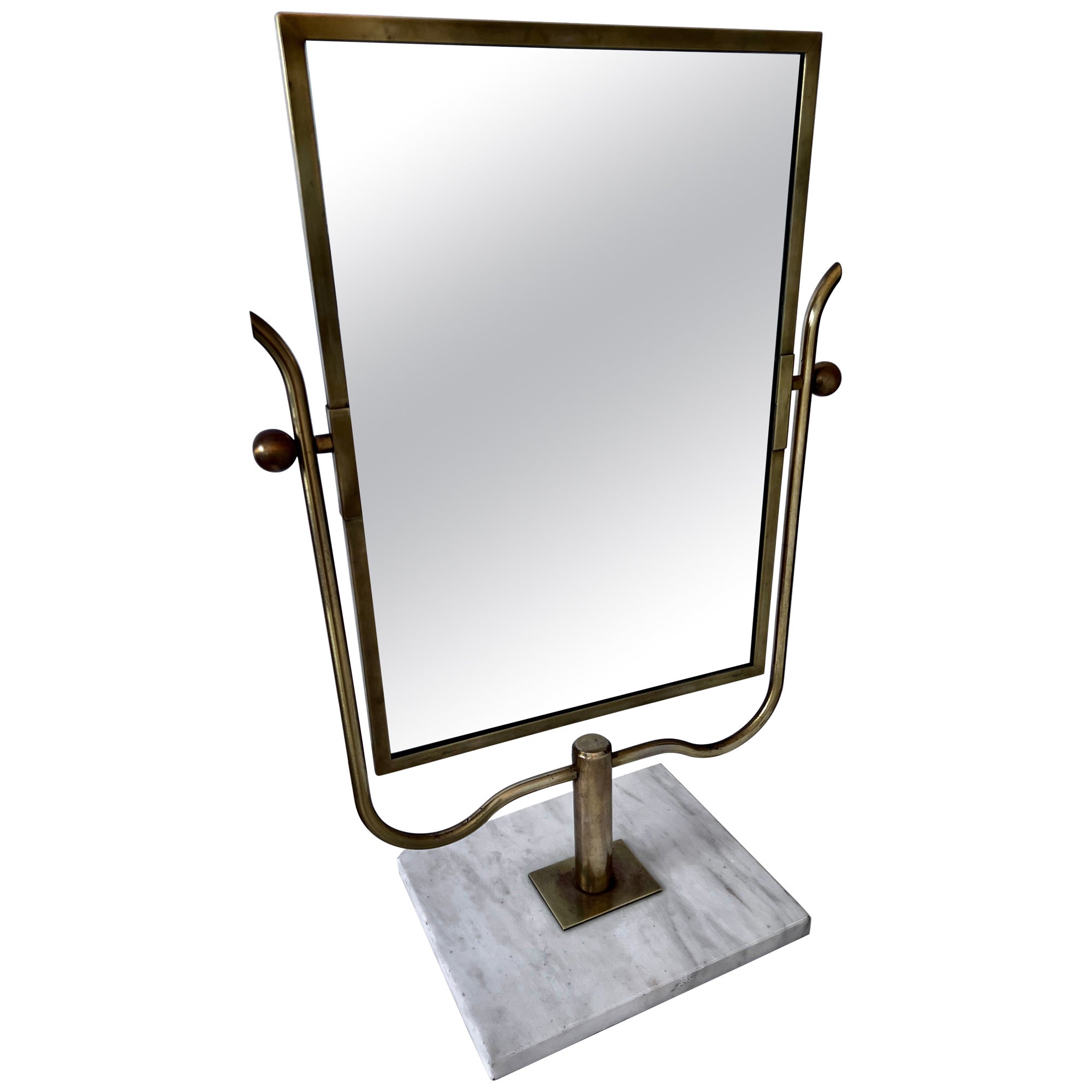 Brass and Marble Vanity or Table Mirror in the Style of  Charles Hollis Jones For Sale