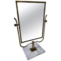 Vintage Brass and Marble Vanity or Table Mirror in the Style of  Charles Hollis Jones