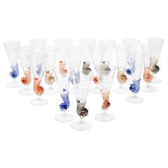 Grand 18 Cenedese Nautilus Flutes Set, Murano Glass. Unique and unrepeatable